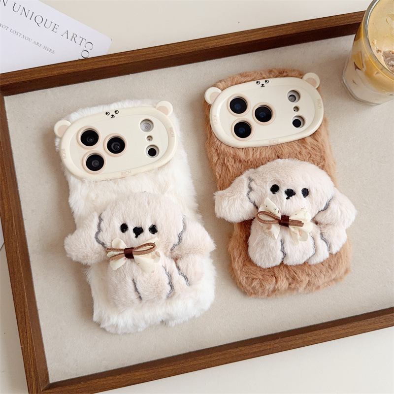 Phone Cases For Iphone 11 - 3D 만화 리본 강아지 따뜻하고 폭신한