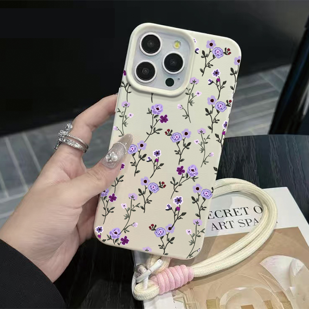 Phone Cases Purple - 얇은 나뭇가지 모양의 보라색 꽃무늬 스트랩
