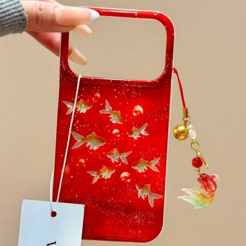 Phone Cases Redbubble - 행운의 붉은 반짝이 금붕어 & 버블