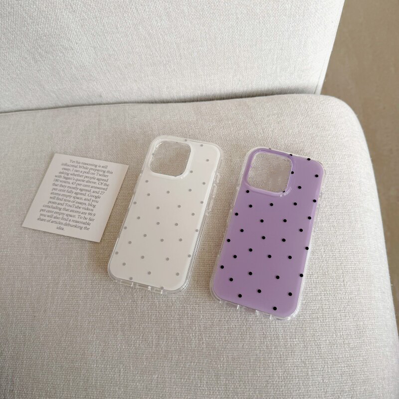 Phone Cases Purple - 한국 화이트 & 퍼플 물방울 무늬