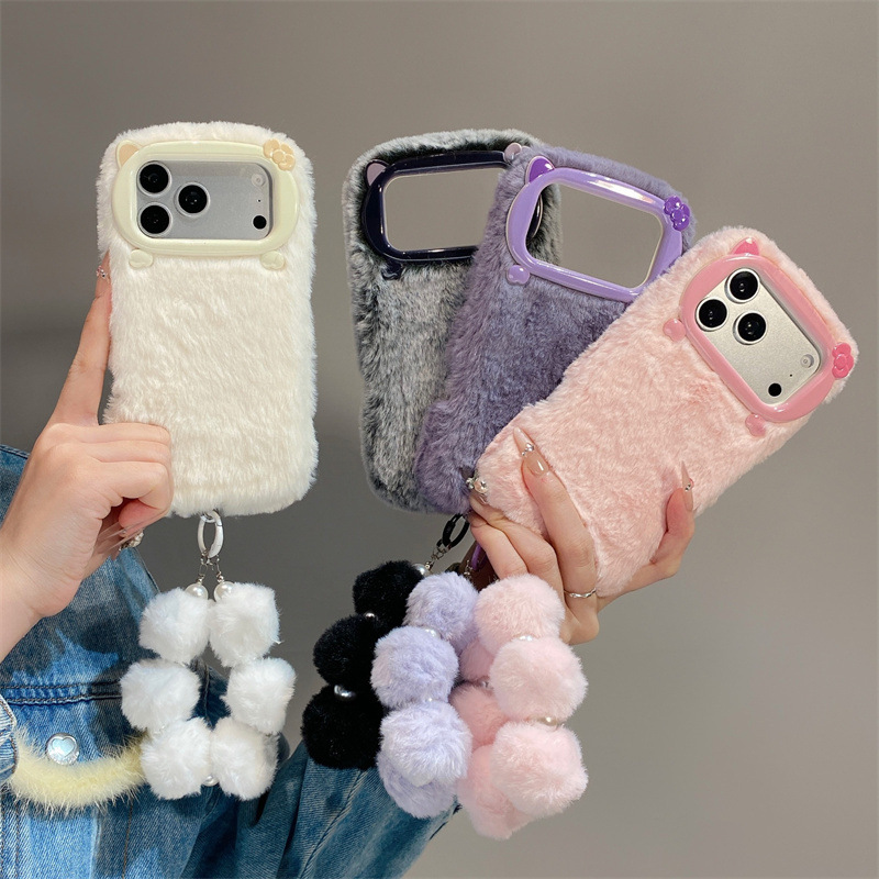 Phone Cases For Iphone 11 - 고급 솔리드 컬러 퍼리 플러시 폰