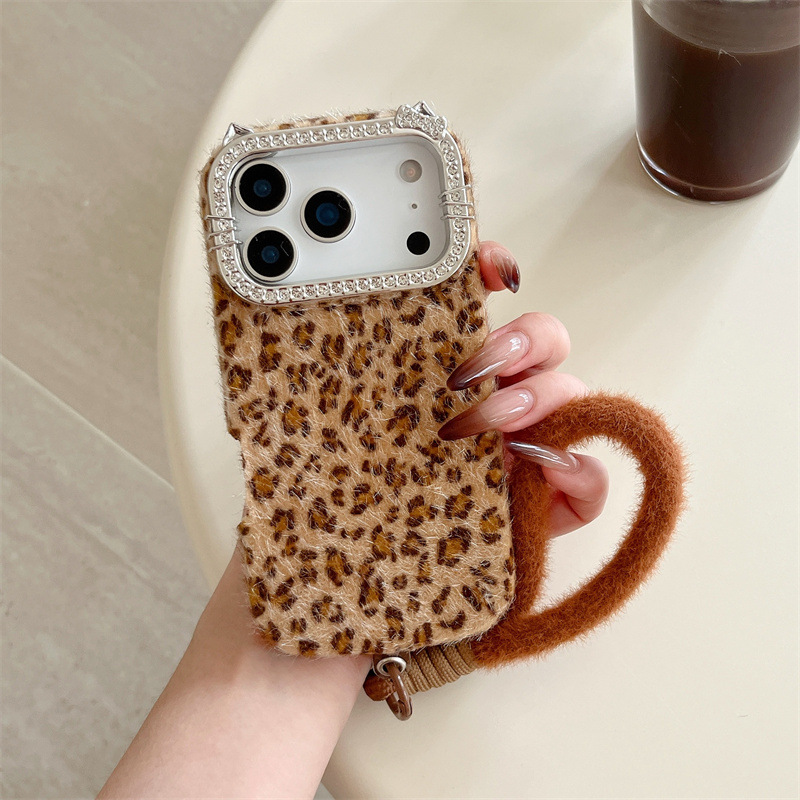 Phone Cases Luxury - 럭셔리 다이아몬드 장식 레오파드 프린트 플러시