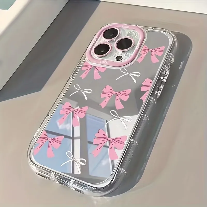 Phone Cases Blue - 심플 블루 핑크 리본 소녀 귀여운