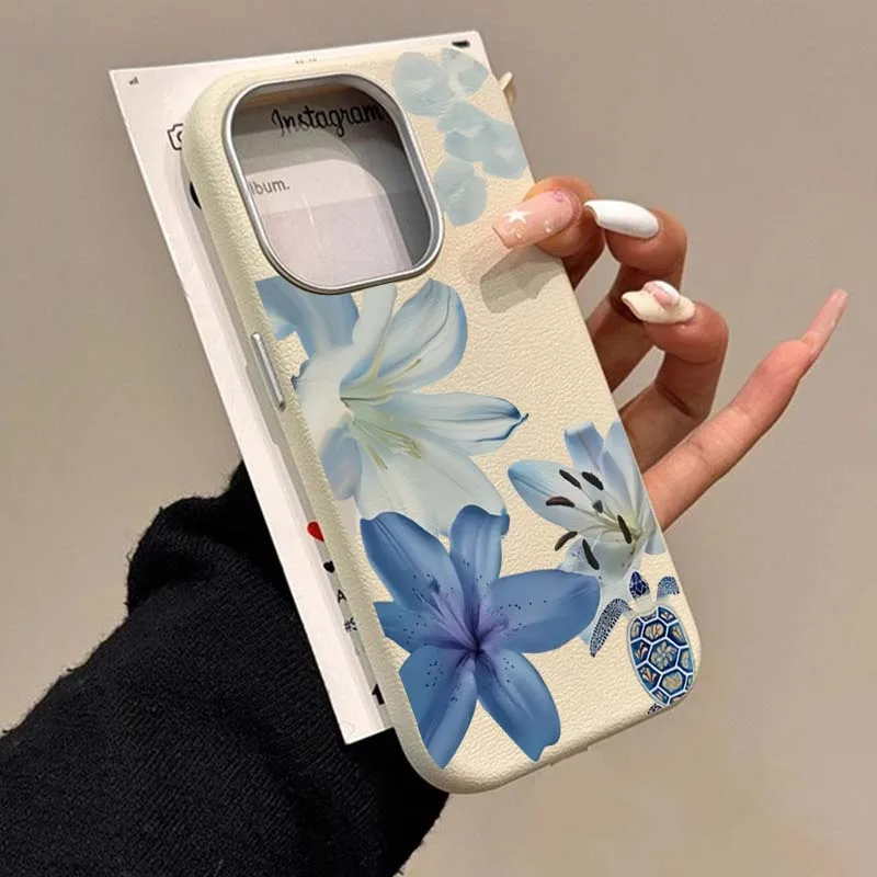 Phone Cases Blue - 우아한 블루 릴리 패턴 폰 케이스