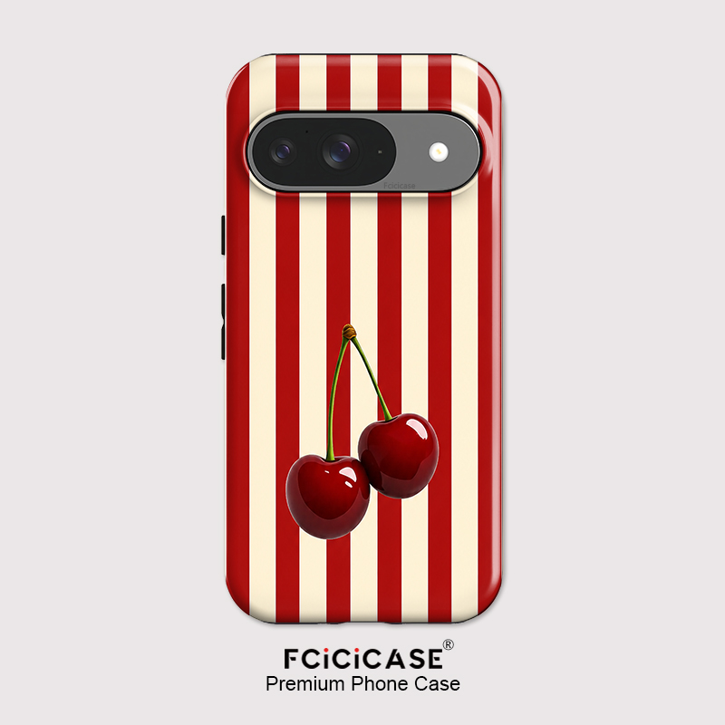 Phone Cases Pixel 10 Pro - Fcicicase 체리 스트라이프 패턴 휴대폰 케이스