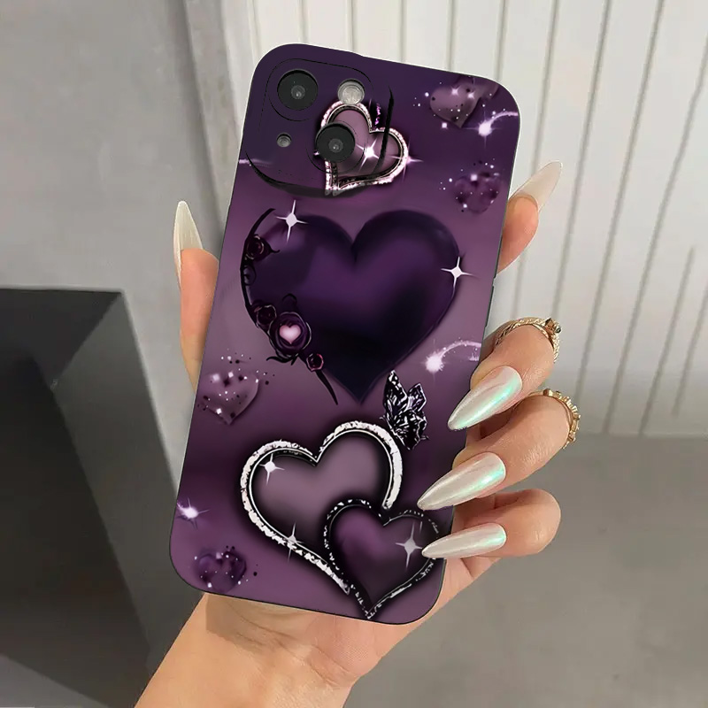Phone Cases Purple - 보라색 하트 모양 디자인 TPU 폰