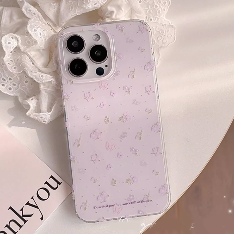Phone Cases Purple - 인스 한국식 퍼플 플로럴 젠틀 힐링