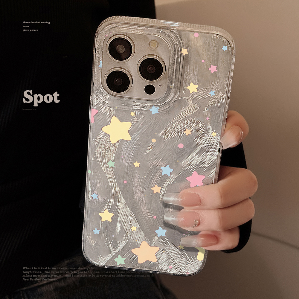 Phone Cases Hard - 화려한 마카롱 별 모양 깃털사 휴대폰