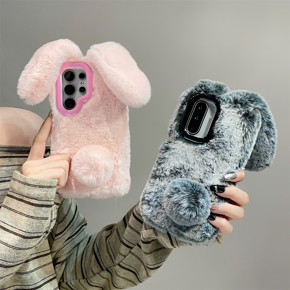 Phone Cases Galaxy S23 - 귀여운 토끼 귀 플러피 스탠드 폰