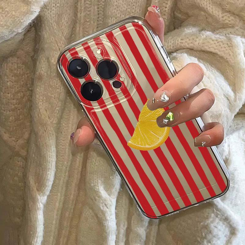 Phone Cases Designer - 레몬 레드 핑크 블루 스트라이프 디자인