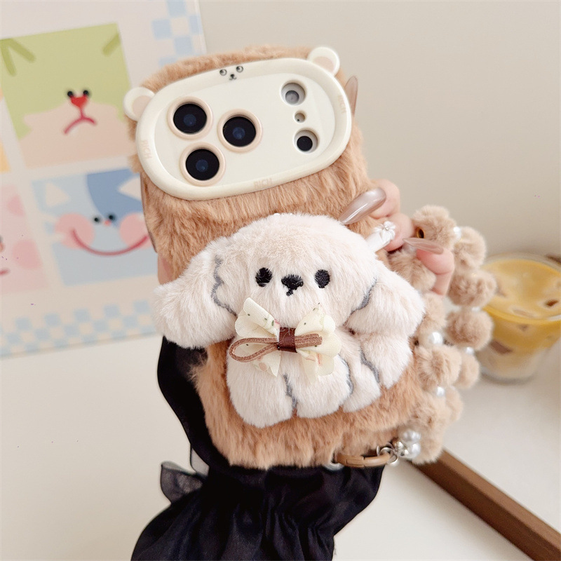 3D 만화 리본 강아지 따뜻하고 폭신한 플러시 폰 케이 - Phone Cases For Iphone 11 리뷰 및 가격