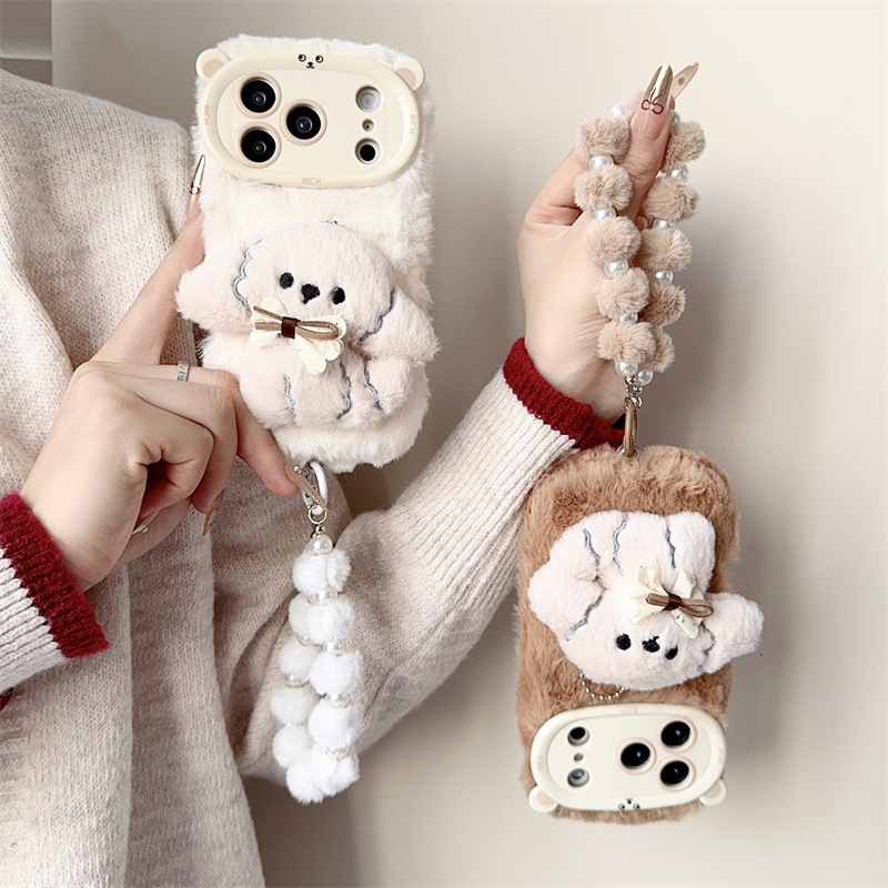 3D 만화 리본 강아지 따뜻하고 폭신한 플러시 폰 케이 - Phone Cases For Iphone 11 리뷰 및 가격