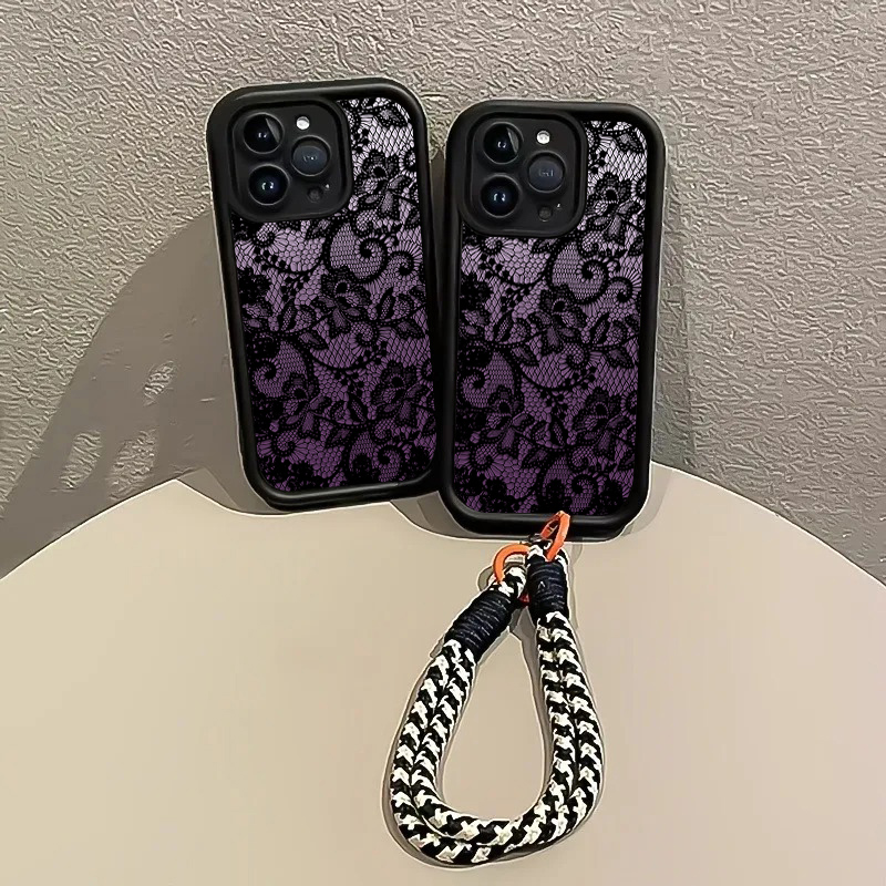블랙 퍼플 레이스 핸드 스트랩 폰 케이스 삼성 갤럭시  - Phone Cases Purple 리뷰 및 가격