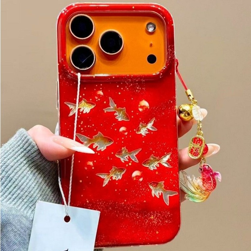 행운의 붉은 반짝이 금붕어 & 버블 포춘 참 벨 펜던트 - Phone Cases Redbubble 리뷰 및 가격