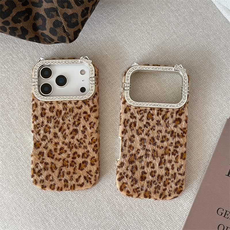 럭셔리 다이아몬드 장식 레오파드 프린트 플러시 폰케이스 - Phone Cases Luxury 리뷰 및 가격