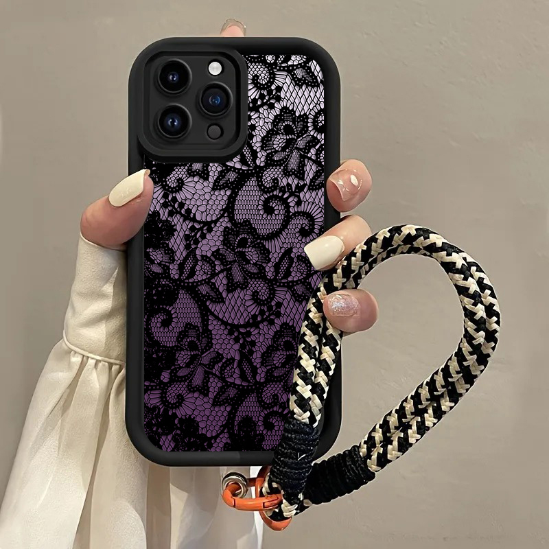블랙 퍼플 레이스 핸드 스트랩 폰 케이스 아이폰 16  - Phone Cases Purple 리뷰 및 가격