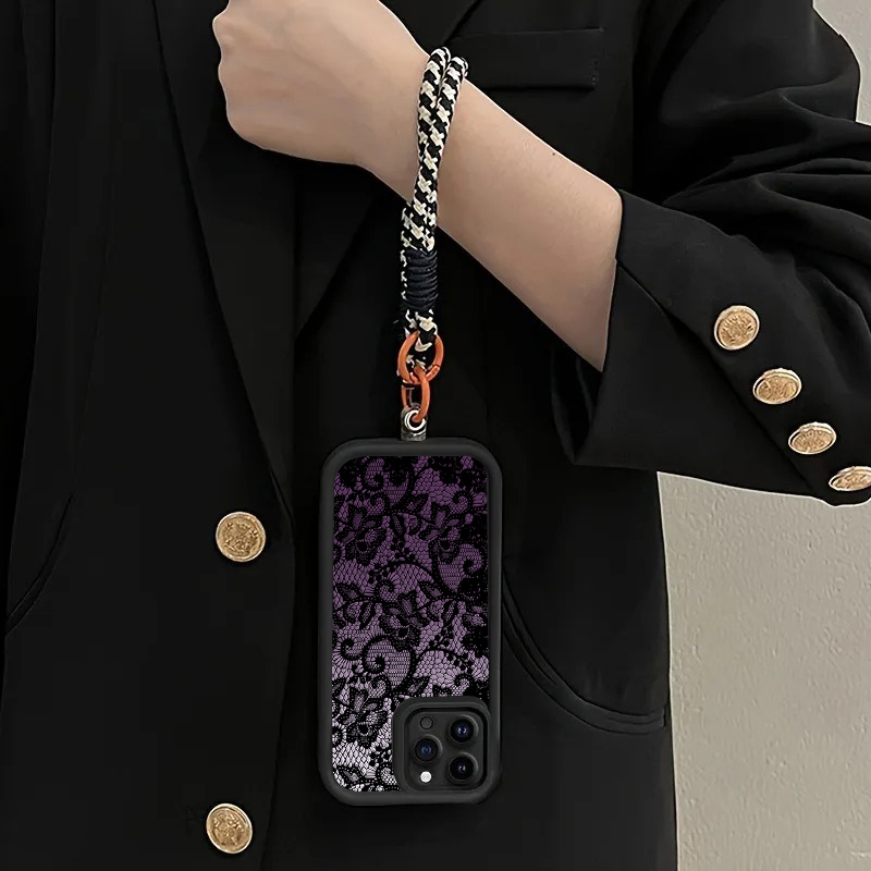 블랙 퍼플 레이스 핸드 스트랩 폰 케이스 아이폰 16  - Phone Cases Purple 리뷰 및 가격