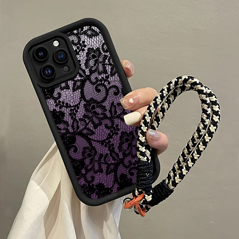블랙 퍼플 레이스 핸드 스트랩 폰 케이스 아이폰 16  - Phone Cases Purple 리뷰 및 가격