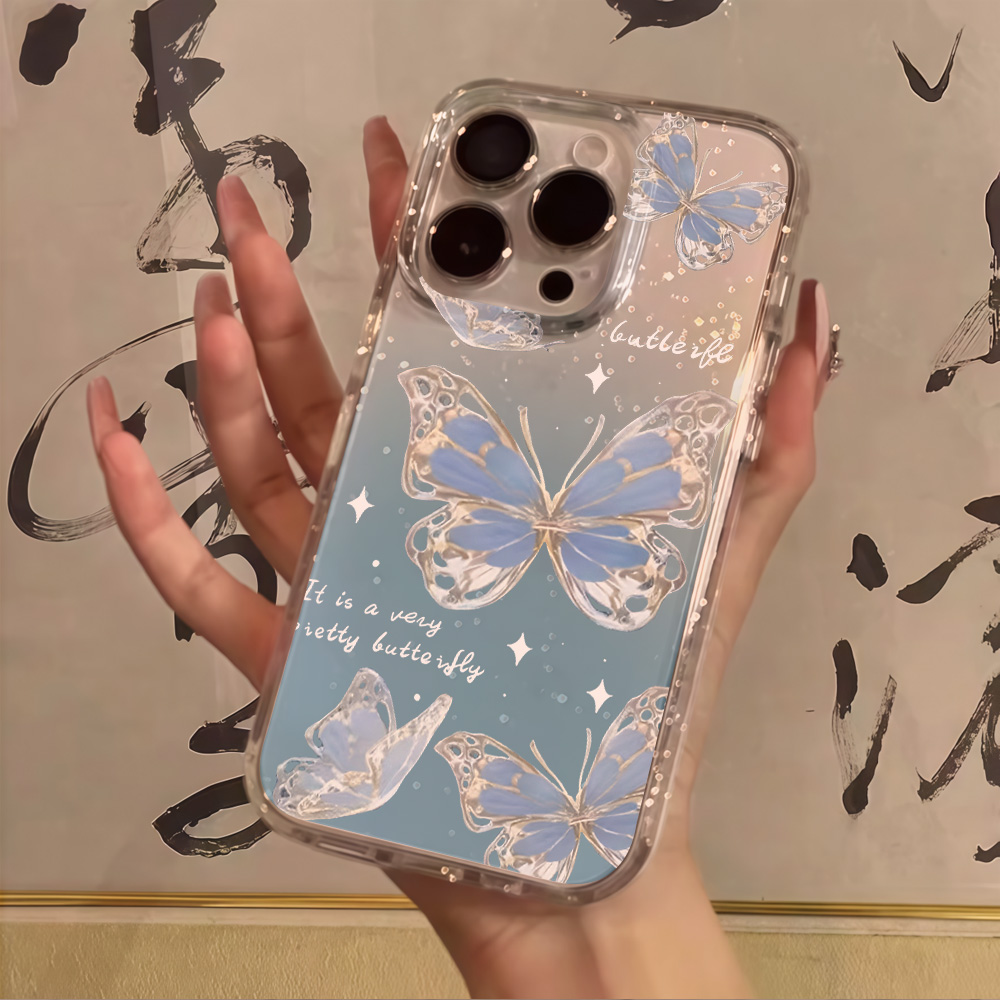 럭셔리 블루 버터플라이 투명 글리터 폰 케이스 (아이폰 - Phone Cases Luxury 리뷰 및 가격