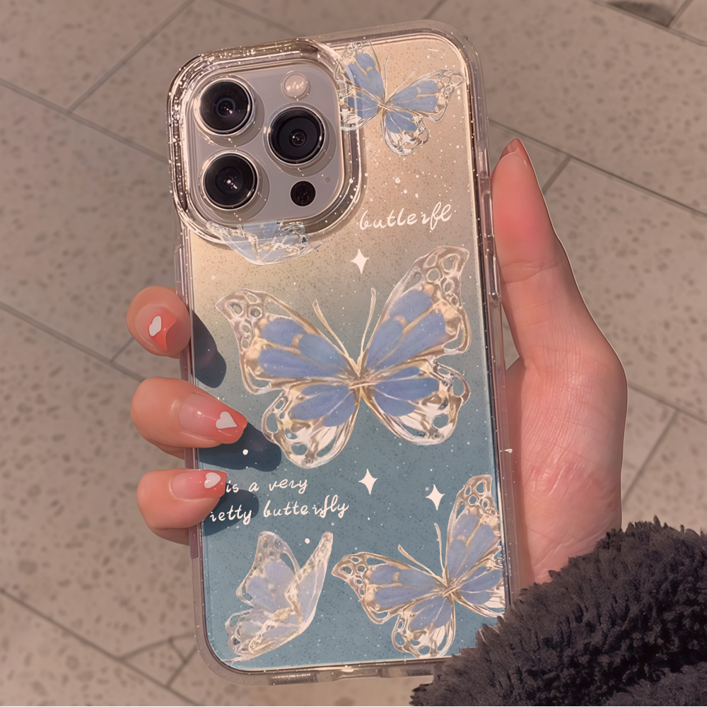 럭셔리 블루 버터플라이 투명 글리터 폰 케이스 (아이폰 - Phone Cases Luxury 리뷰 및 가격