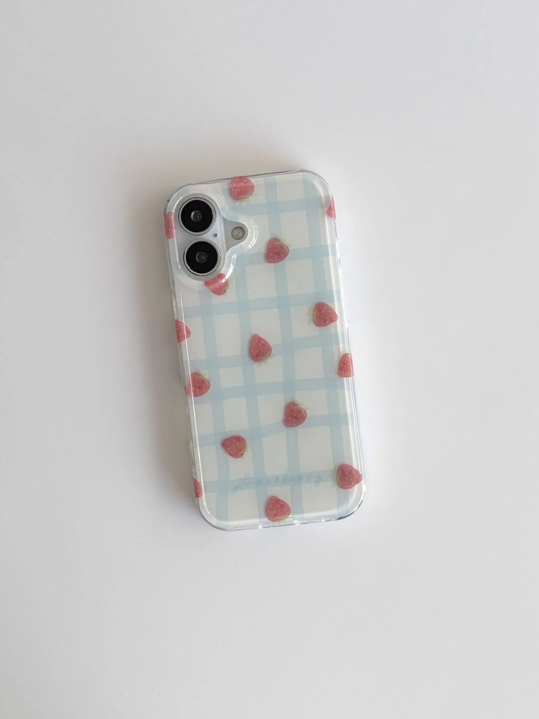 신선한 블루 그리드 패턴 딸기 디자인 고급 IMD 폰  - Phone Cases Blue 리뷰 및 가격