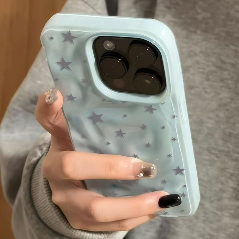 미니멀리스트 그레이-블루 스타 웨이브 텍스처 아이폰 1 - Phone Cases Blue 리뷰 및 가격