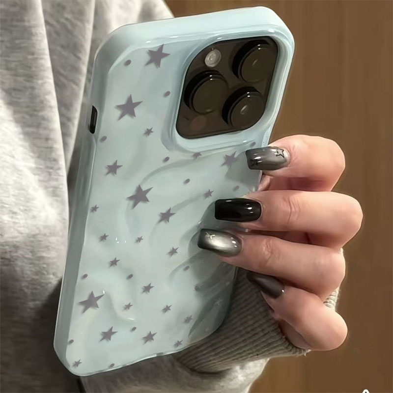 미니멀리스트 그레이-블루 스타 웨이브 텍스처 아이폰 1 - Phone Cases Blue 리뷰 및 가격